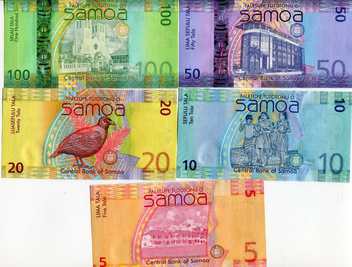 Western Samoa Set 5 Pcs 5 10 20 50 100 Tala 2012 P 38 39 40 41 44 UNC