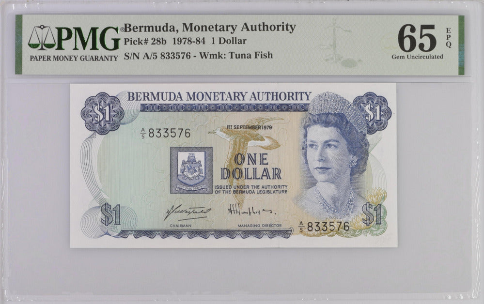 Bermuda 1 Dollar 1982 P 28 b Gem UNC PMG 65 EPQ