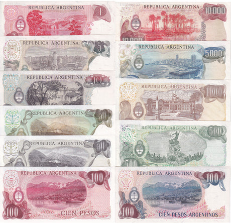 Argentina Set 11 Pcs 1 5 10 50 100-100000 Pesos ND 1976-1985 P 301-315 UNC