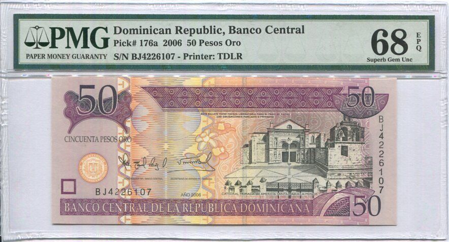 Dominican Republic 50 Pesos 2006 P 176 Superb Gem UNC PMG 68 EPQ