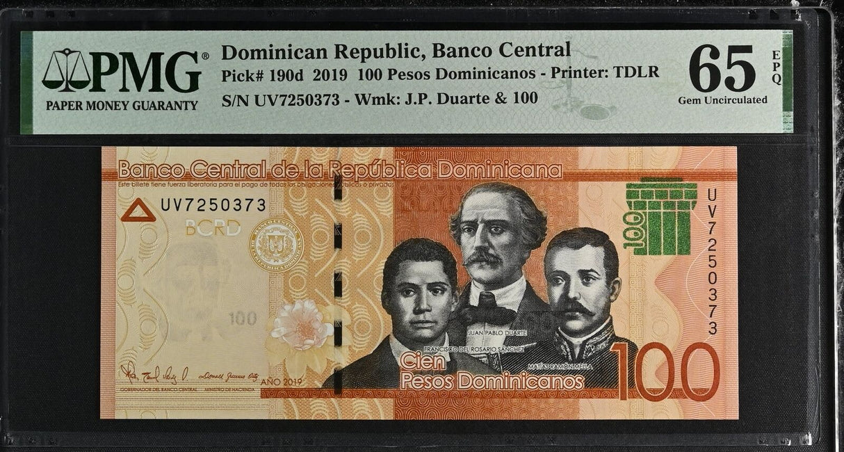 Dominican Republic 100 Pesos 2019 P 190 d GEM UNC PMG 65 EPQ