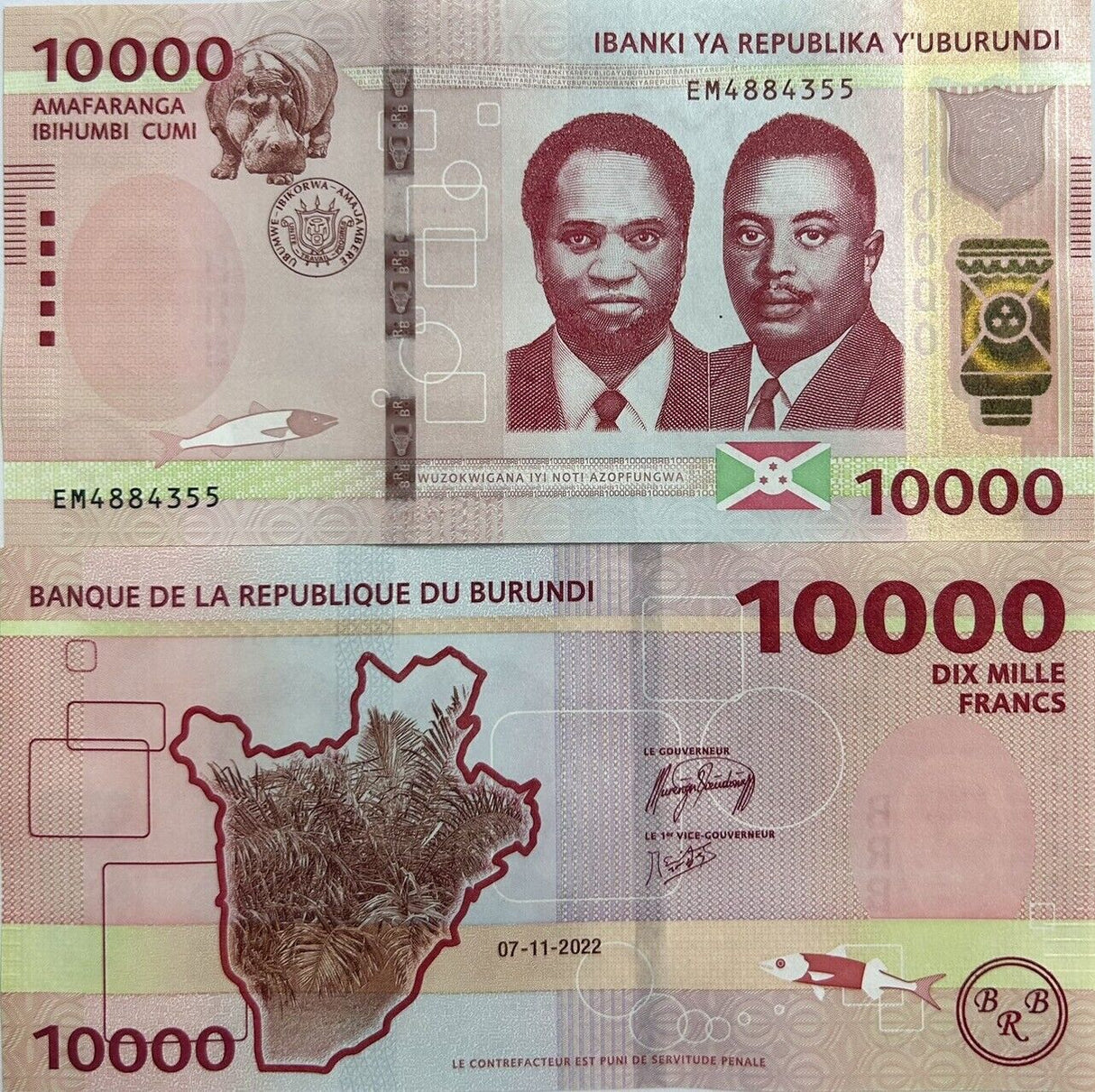Burundi 10000 Francs 2022/2023 P 59 NEW COLOR UNC