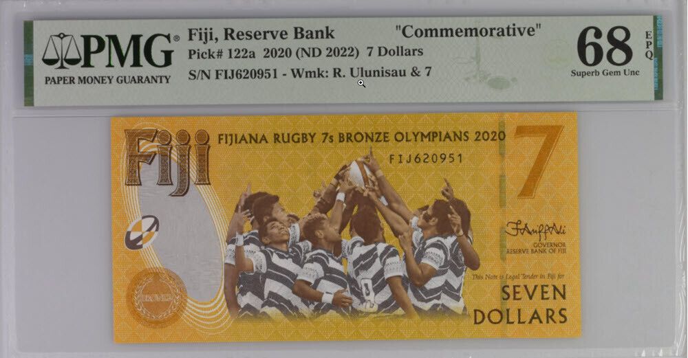 Fiji 7 Dollars 2020 / 2022 Comm. P 122 a Superb Gem UNC PMG 68 EPQ