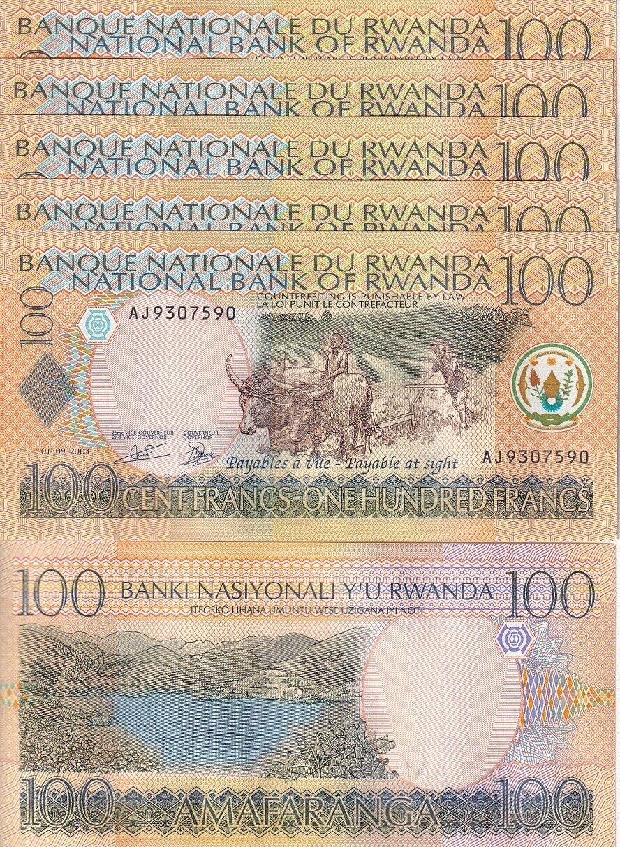 Rwanda 100 Francs 1-9-2003 P 29 UNC LOT 5 PCS
