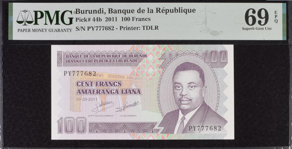 Burundi 100 Francs 2011 P 44 b Superb Gem UNC PMG 69 EPQ