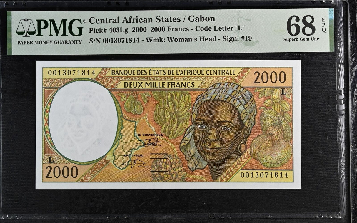 Central African States GABON 1000 FR 2000 P 403Lg Superb Gem UNC PMG 68 EPQ TOP