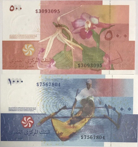 Comoros Set 2 PCS 500 1000 Francs 2006/2020 P 15  P 16 UNC