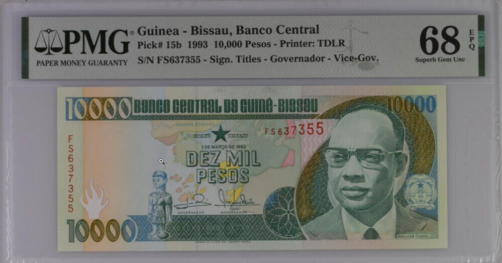 Guinea Bissau 10000 Pesos 1993 P 15 b Superb Gem UNC PMG 68 EPQ Top Pop