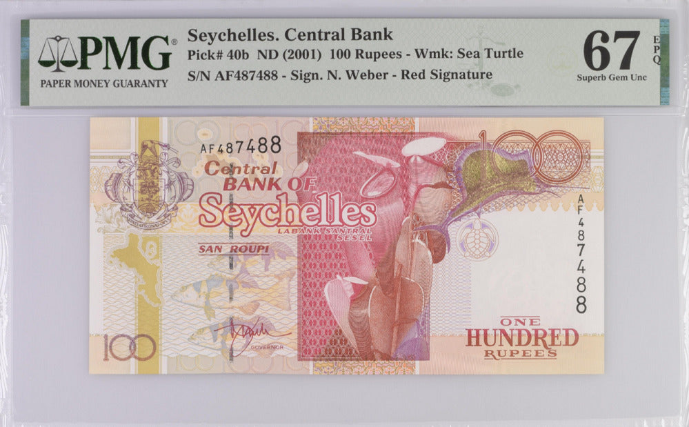 Seychelles 100 Rupees ND 2001 P 40 b Superb GEM UNC PMG 67 EPQ Top Pop