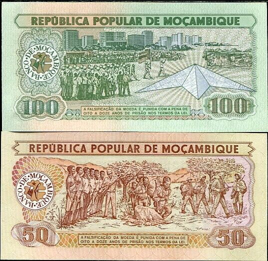 Mozambique Set 2 PCS 50 100 Escudos 1986-1989 P 129 130 UNC