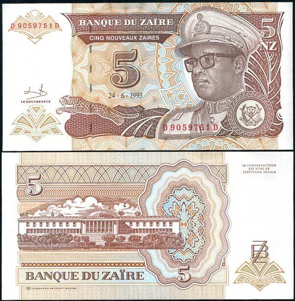 Zaire 5 Nouveaux Zaires 1993 P 53 UNC