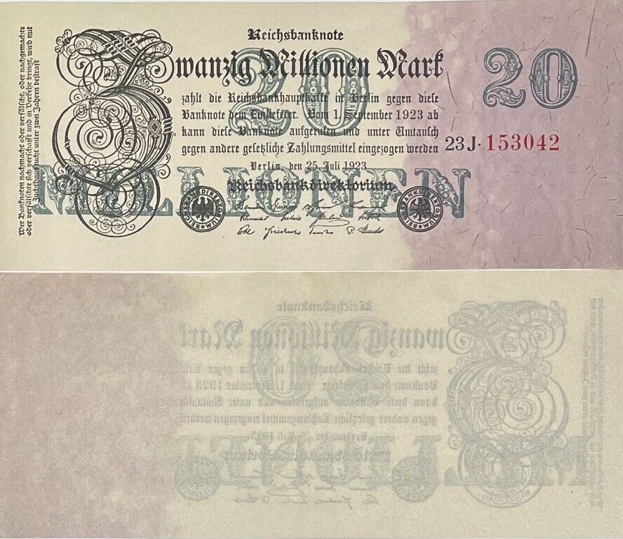 Germany 20 Millionen Mark 1923 P 97 b Aunc