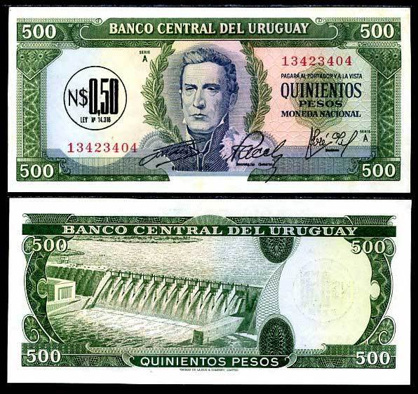 Uruguay 0.5 Nuevo Peso On 500 ND 1975 P 54 AUnc