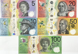 Australia Set 5 UNC 5 10 20 50 100 Dollars P 62 63 64 65 P 66 2016-2020 Polymer