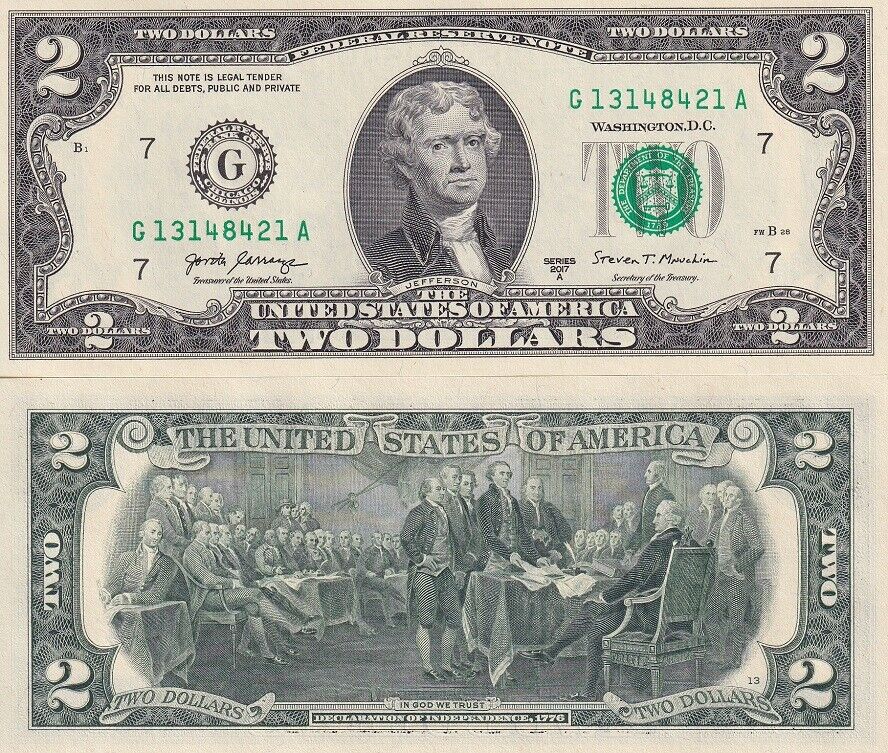 United States 2 Dollars USA 2017A P 545 Chicago IL "G" UNC LOT 5 PCS