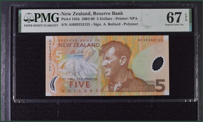 New Zealand 5 Dollars 2009 P 185 b Superb Gem UNC PMG 67 EPQ