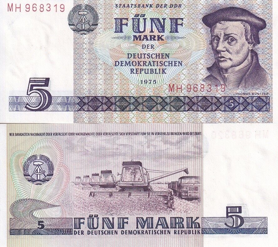 Germany Democratic 5 Mark 1975 ND 1987 P 27 a UNC