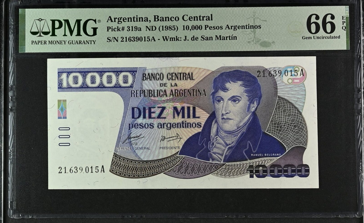 Argentina 10000 Pesos ND 1985 P 319 a Gem UNC PMG 66 EPQ