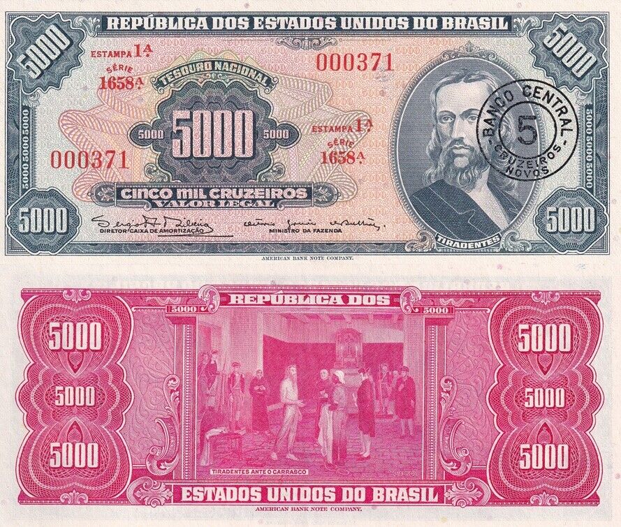 Brazil 5000 Cruzeiros ND (1963 & 1964) P 174 c XF