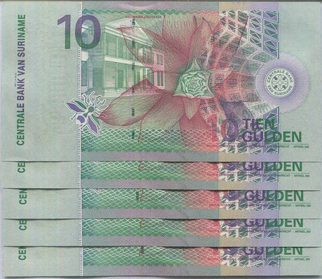Suriname 10 Gulden 2000 P 147 UNC Lot 5 PCS