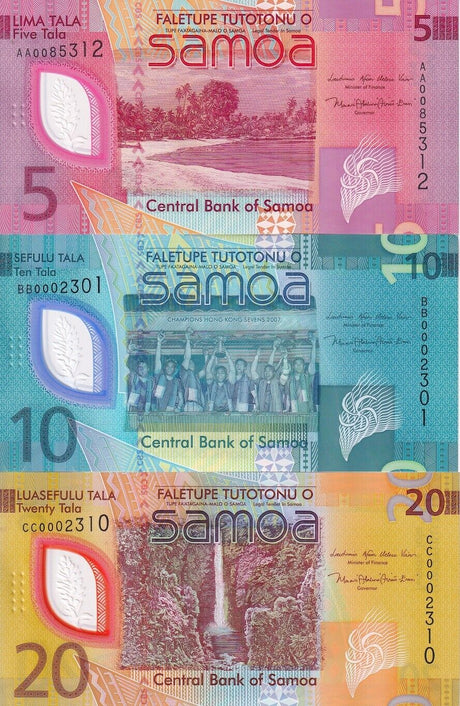 Samoa SET 3 UNC 5 10 20 Tala ND 2023 2024 P 47 48 49 new Polymer Colorful
