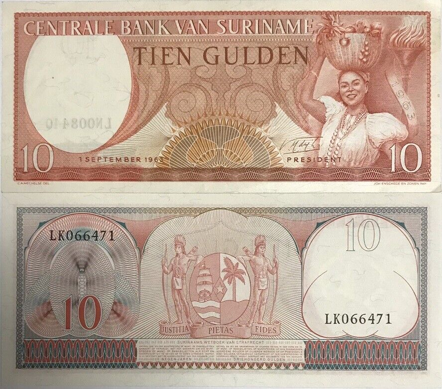 Suriname 10 Gulden 1963 P 121 b AUnc
