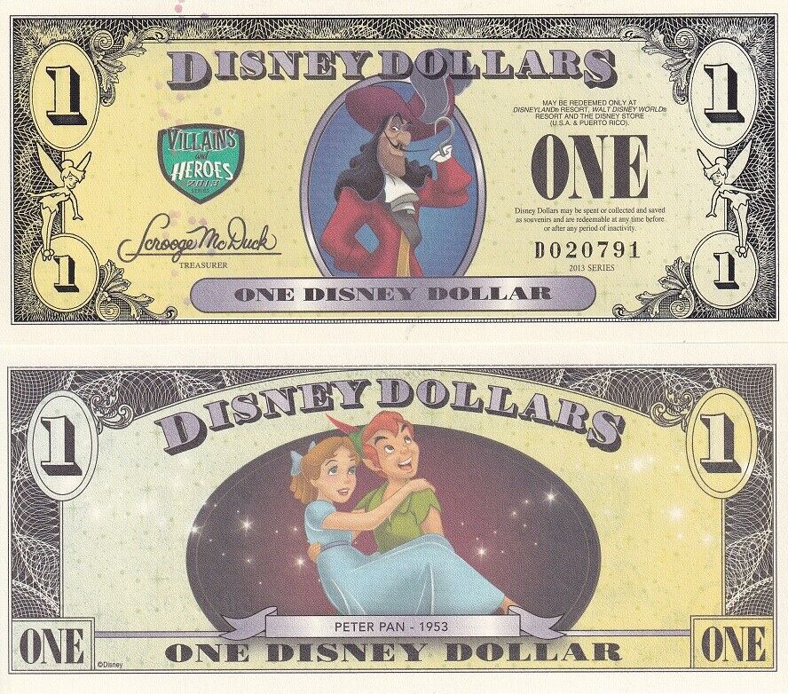Disney 1 Dollar 2013 Series D Captain Hook Peter Pan UNC