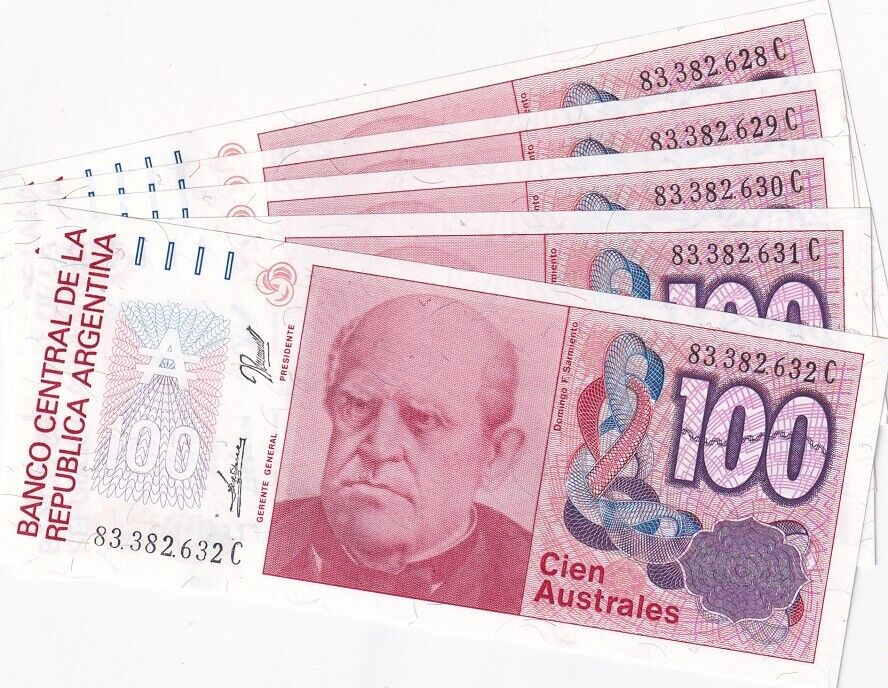 Argentina 100 Australes 1985 P 327 c UNC LOT 5 PCS