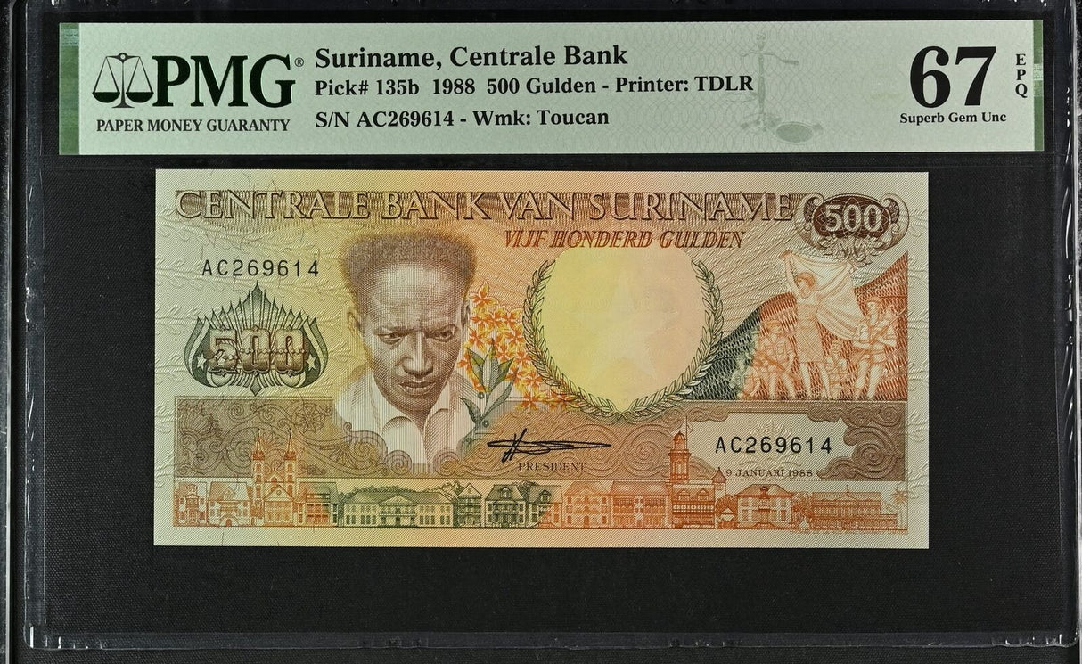 Suriname 500 Gulden 1988 P 135 b Superb Gem UNC PMG 67 EPQ