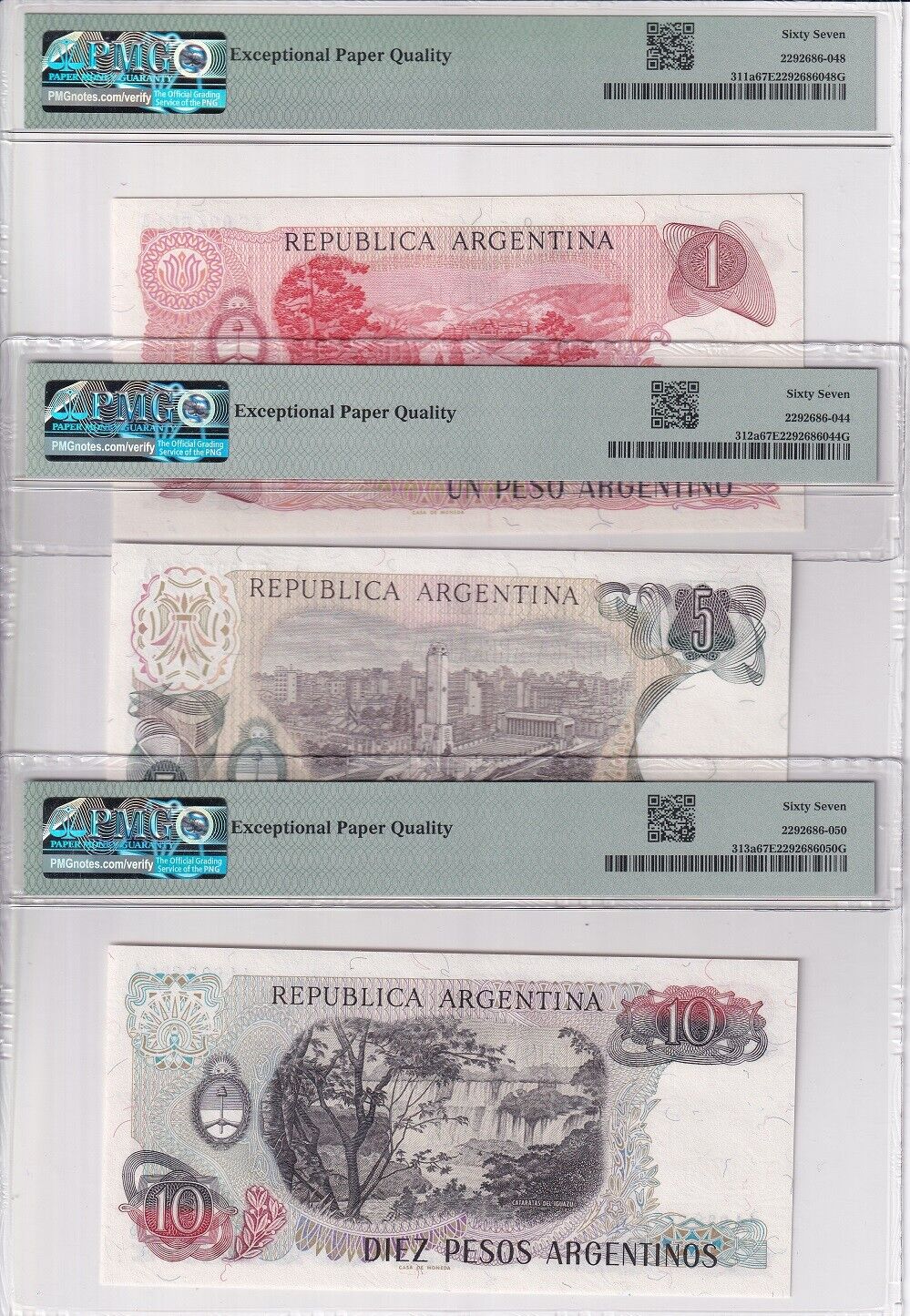Argentina Set 5; 1 5 10-500 Pesos ND 1983 P 311-316 Superb Gem UNC PMG 66 67 EPQ