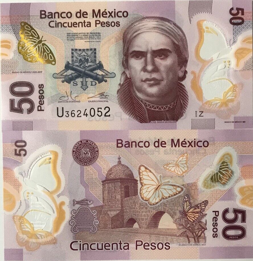 Mexico 50 Pesos 2017 P 123Ay Series Z Polymer UNC