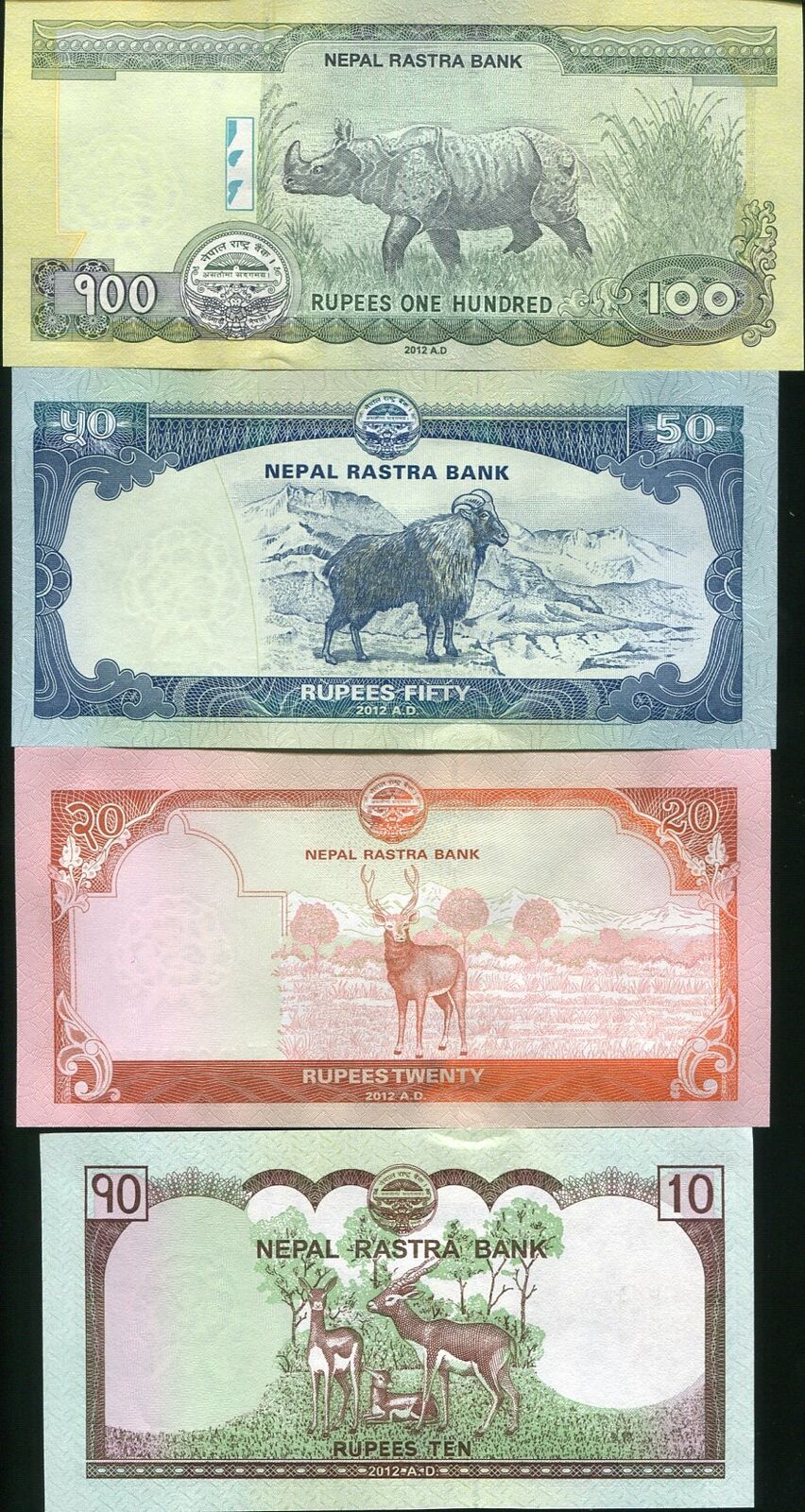 NEPAL SET 5 PCS 5 10 20 50 100 RUPEES 2012 P 69 70 71 72 73 UNC