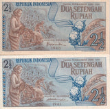 Indonesia SET 2 UNC 2.5 , 2 1/2 Rupiah 1960 1961 P 77 P 79