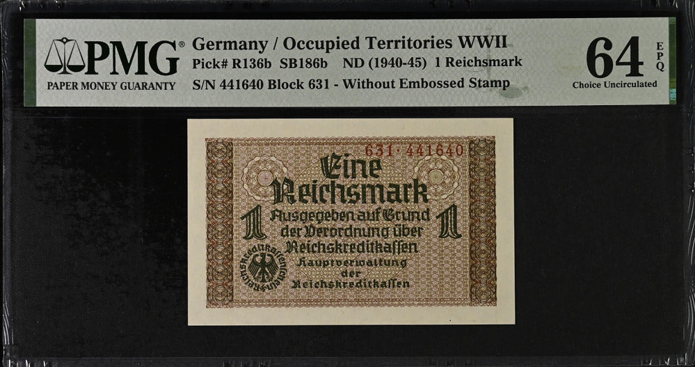 Germany 1 Reichsmark ND 1940-45 P R136 b Choice UNC PMG 64 EPQ