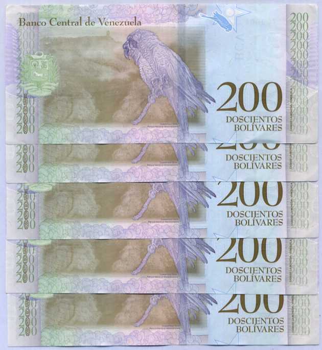 Venezuela 200 Bolivares 2018 P 107 UNC Lot 5 Pcs 1/20 Bundle