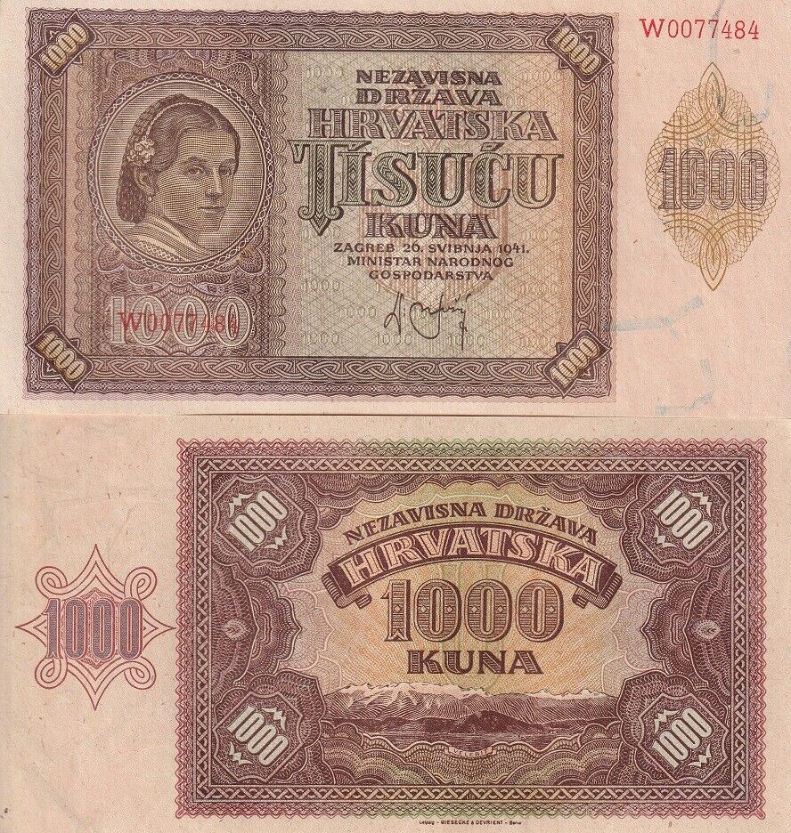 Croatia 1000 Kuna 1941 P 4 a UNC