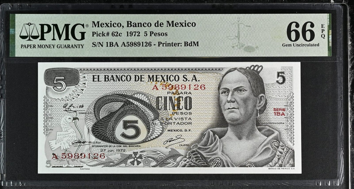 Mexico 5 Pesos 1972 P 62 c Gem UNC PMG 66 EPQ