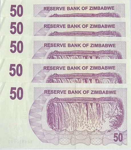 Zimbabwe 50 Dollars 2006 P 41 AUnc LOT 5 PCS
