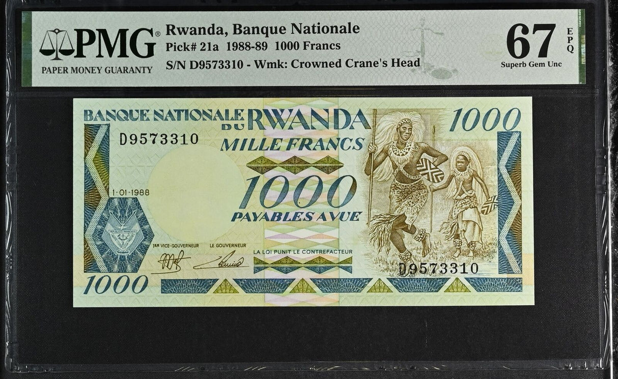 Rwanda 1000 Francs 1988 P 21 a Superb Gem UNC PMG 67 EPQ