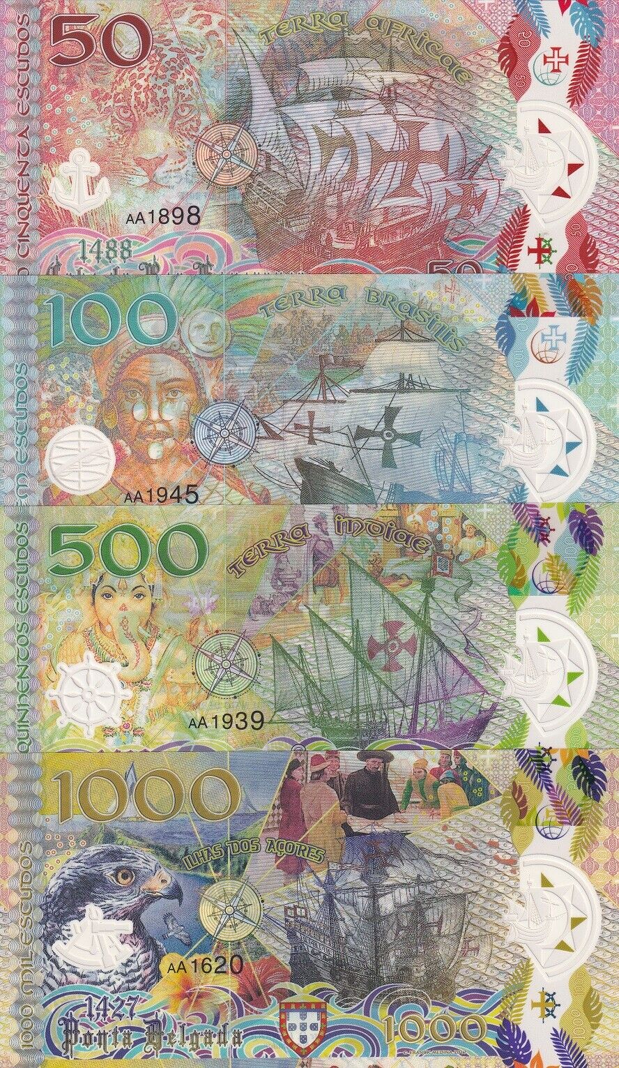 Portuguese Explorers Set 4 PCS 50 100 500 1000 Escudos 2017 Fantasy
