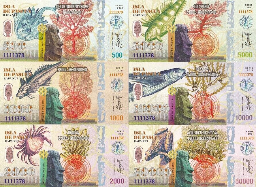 Easter Island Set 6 500 1000 2000 5000 10000 50000 Rongo 2021 polymer Fantasy