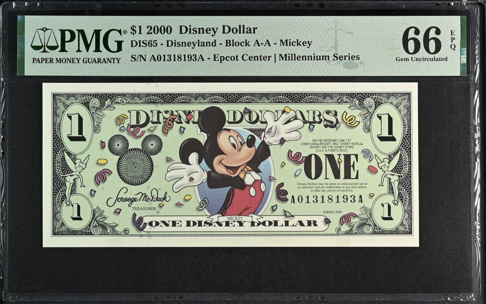USA Disney 1 Dollar 2000 DIS 65 Millennium Gem UNC PMG 66 EPQ