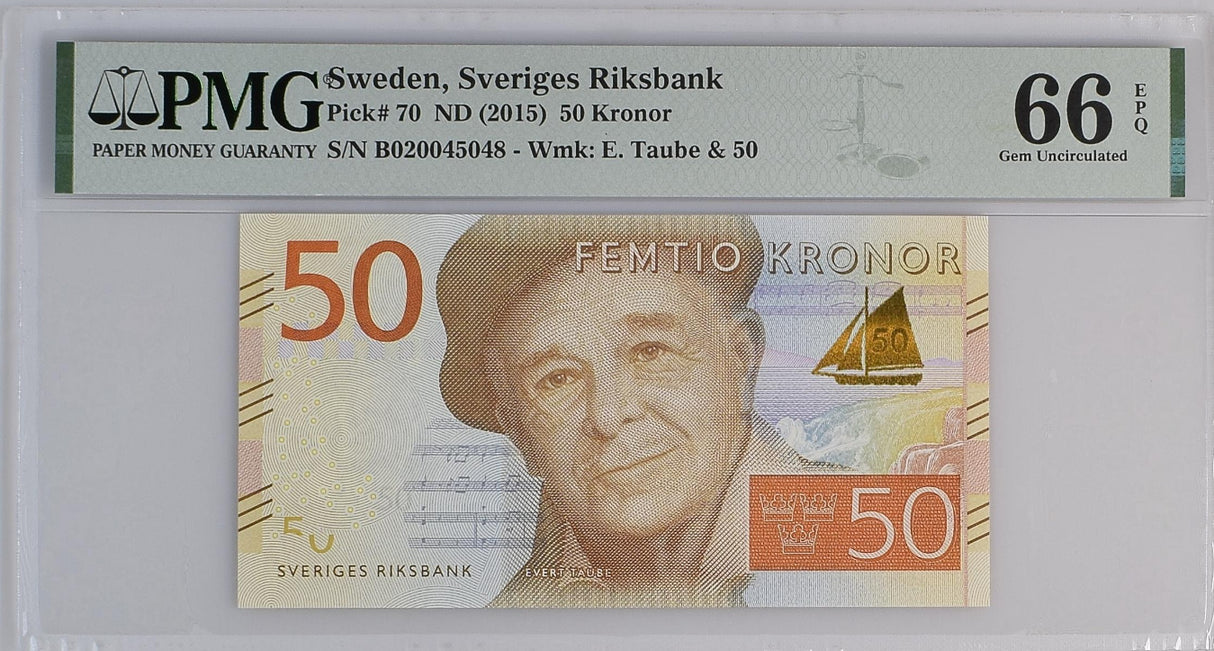 Sweden 50 Kronor ND 2015 P 70 Gem UNC PMG 66 EPQ