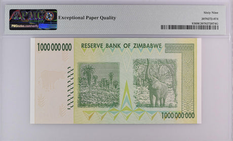 Zimbabwe 1 Billion Dollars 2008 P 83 Superb Gem UNC PMG 69 EPQ