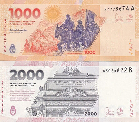 Argentina SET 2 UNC 1000 2000 Pesos 2023 Comm. P 367 368