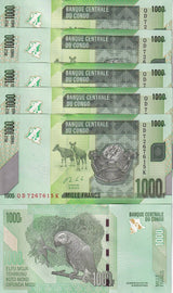 Congo 1000 Francs 2013 P 101 b UNC LOT 5 PCS