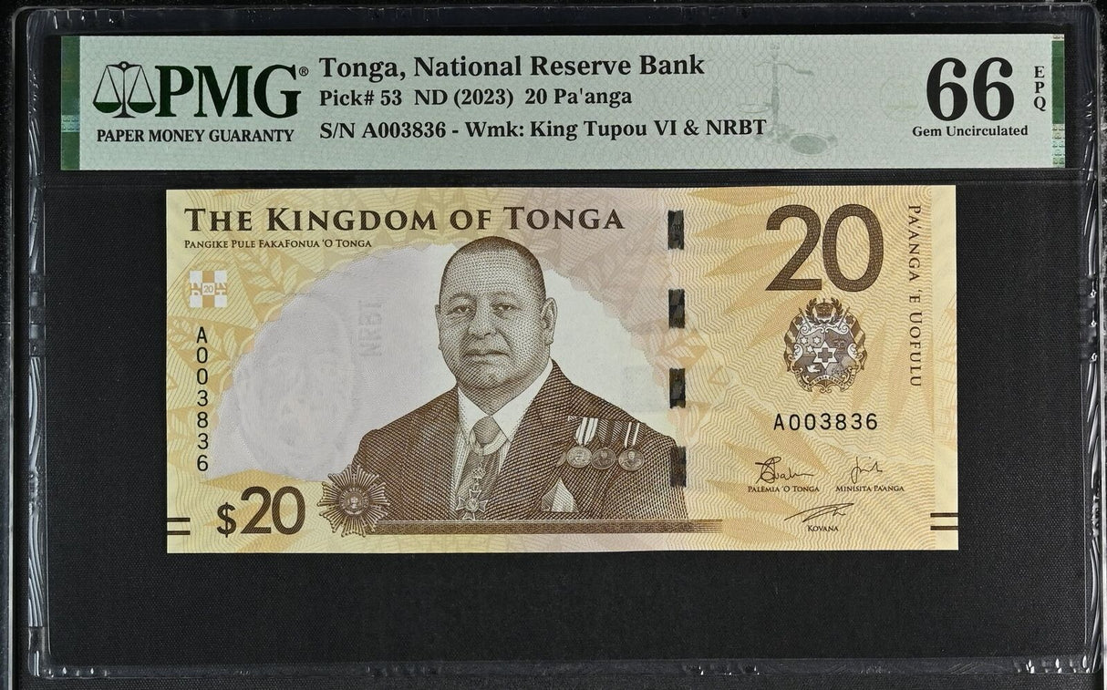 Tonga 20 Pananga ND 2023 P 53 Gem UNC PMG 66 EPQ
