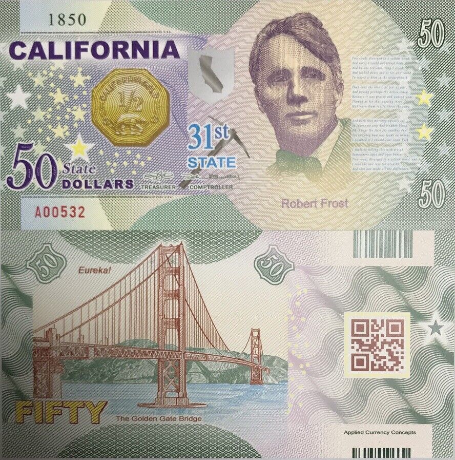 USA United State 50 Dollars 2022 POLYMER 31th CALIFORNIA