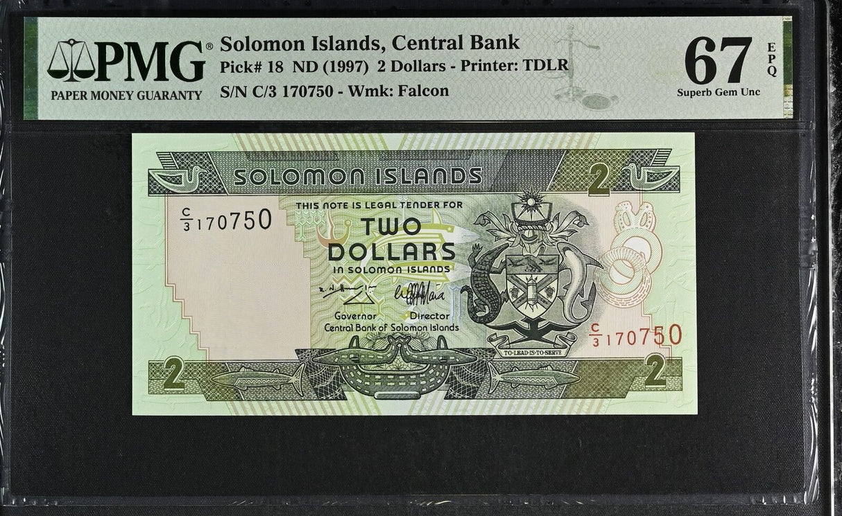 Solomon Islands 2 Dollars ND 1997 P 18 Superb Gem UNC PMG 67 EPQ