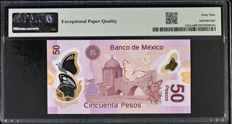 Mexico 50 Pesos 2017 P 123Az Series Z Polymer Superb Gem UNC PMG 69 EPQ TOP POP